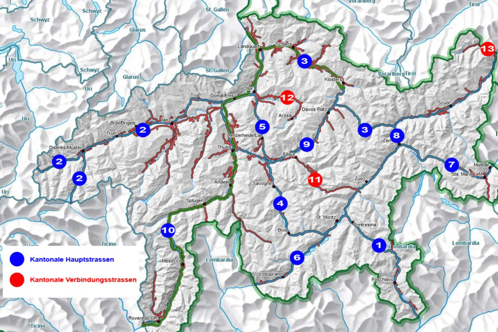 Übersicht Strassenabschnitte Graubünden, HMQ AG